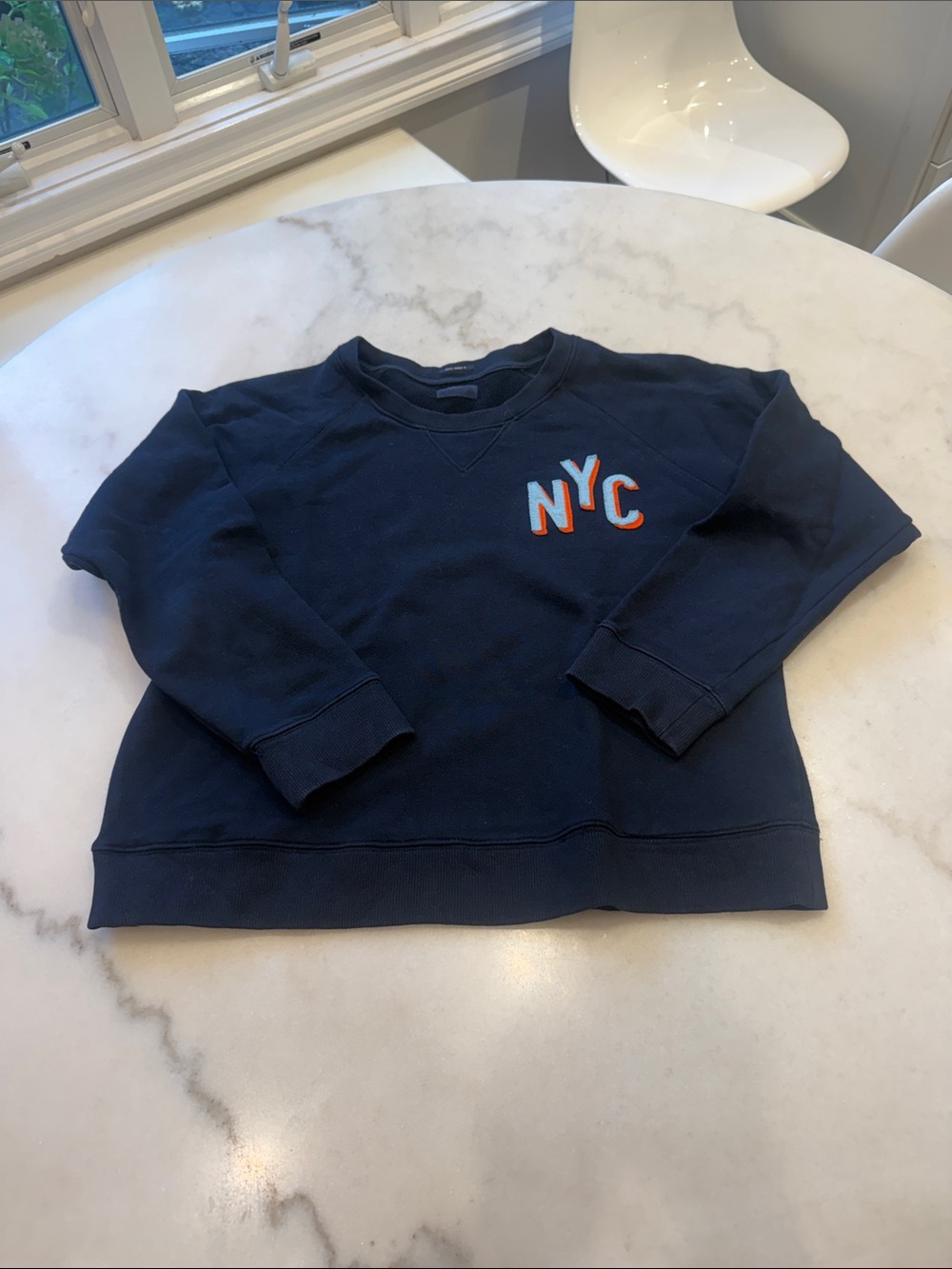 MOTHER Navy Pullover cotton Sweatshirt with 'NYC' Applique